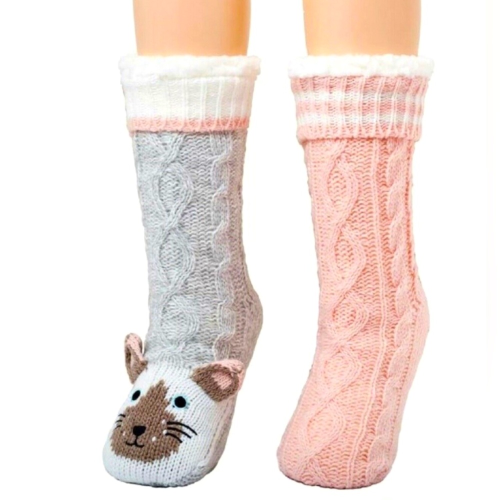 2pk Cat Critter Slipper Socks